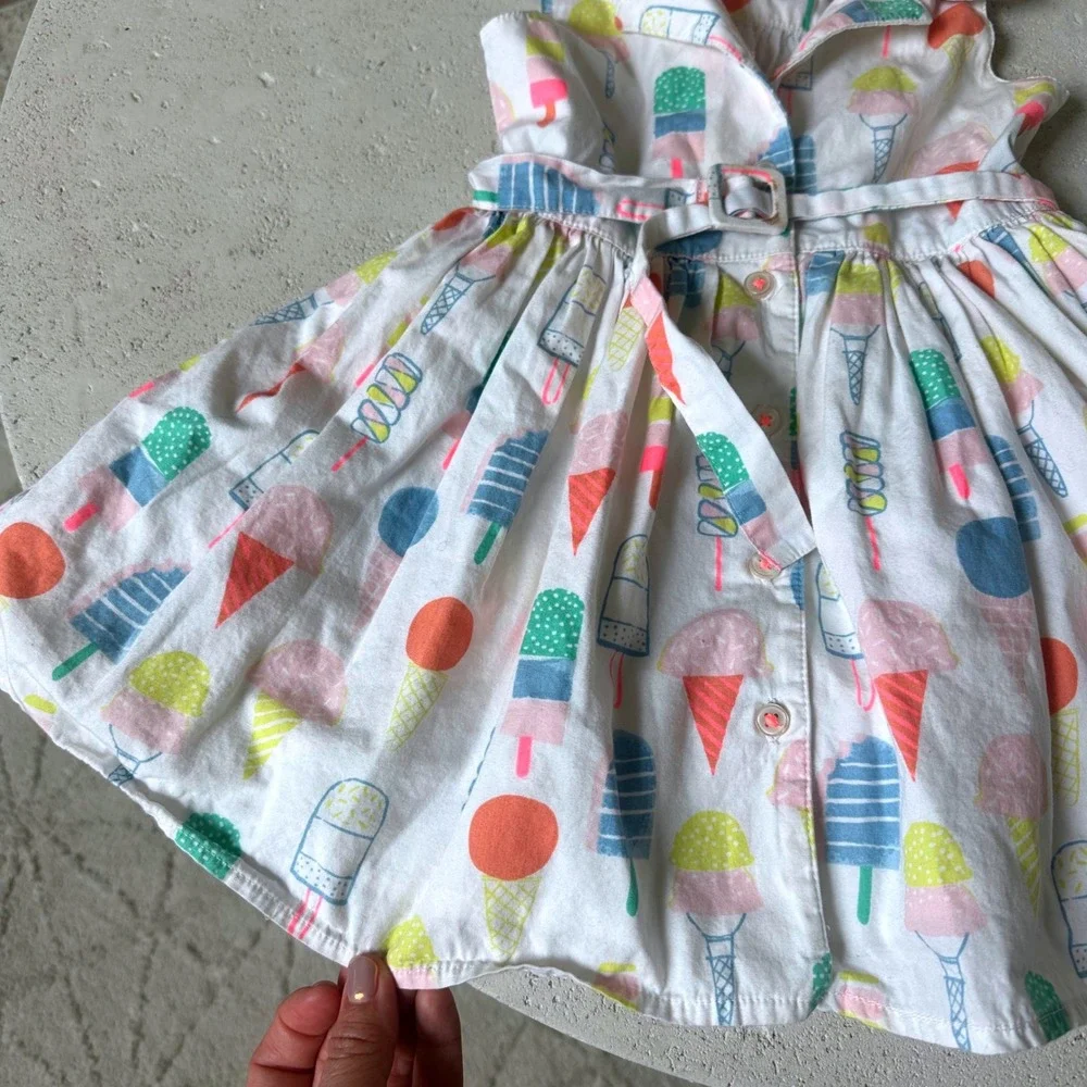 Marks & Spencer Kids Ivory Ice Cream Print Cotton Belted Shirt Dress 1-1.5 Year